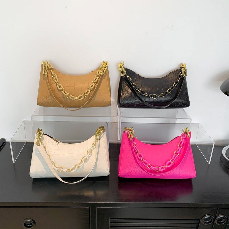 Women's All Seasons Pu Leather Solid Color Streetwear Square Zipper Shoulder Bag Underarm Bag