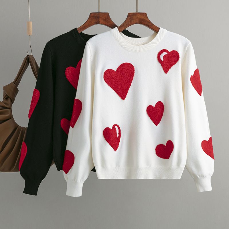 Women's Sweater Long Sleeve Sweaters & Cardigans Casual Simple Style Heart Shape