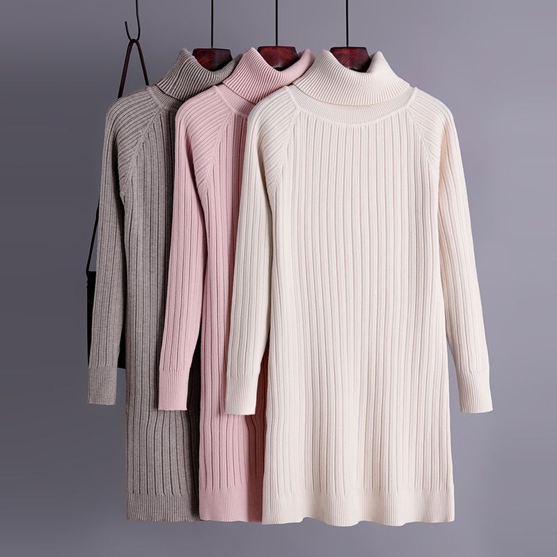 Women's Sweater Dress Simple Style Turtleneck Long Sleeve Solid Color Knee-length Daily