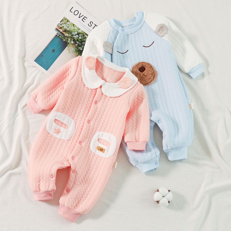 Casual Solid Color Bow Knot Cotton Baby Rompers