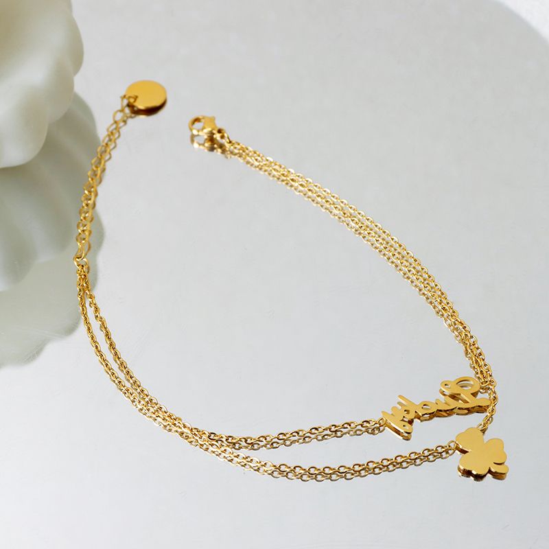 Casual Simple Style Four Leaf Clover Titanium Steel Layered Plating 18k Gold Plated Women's Anklet