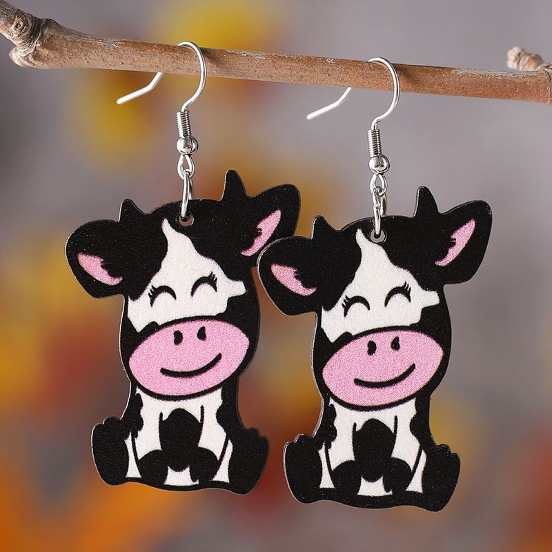 1 Pair Cute Vacation Cows Wood Drop Earrings
