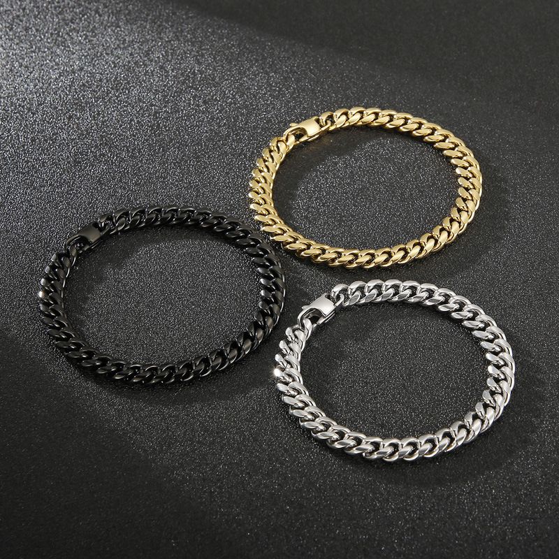 Simple Style Geometric Solid Color Titanium Steel 18K Gold Plated Men's Bracelets