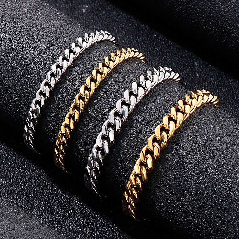 Titanium Steel 18K Gold Plated Hip-Hop Retro Chain Solid Color Bracelets Necklace