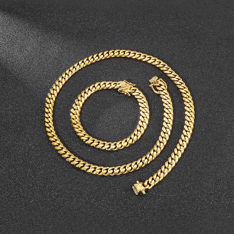 Hip-Hop Retro Solid Color Titanium Steel 18K Gold Plated Men's Jewelry Set