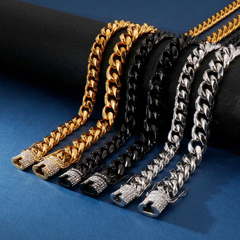 Hip-Hop Solid Color Stainless Steel Plating Chain 18K Gold Plated Men's Necklace