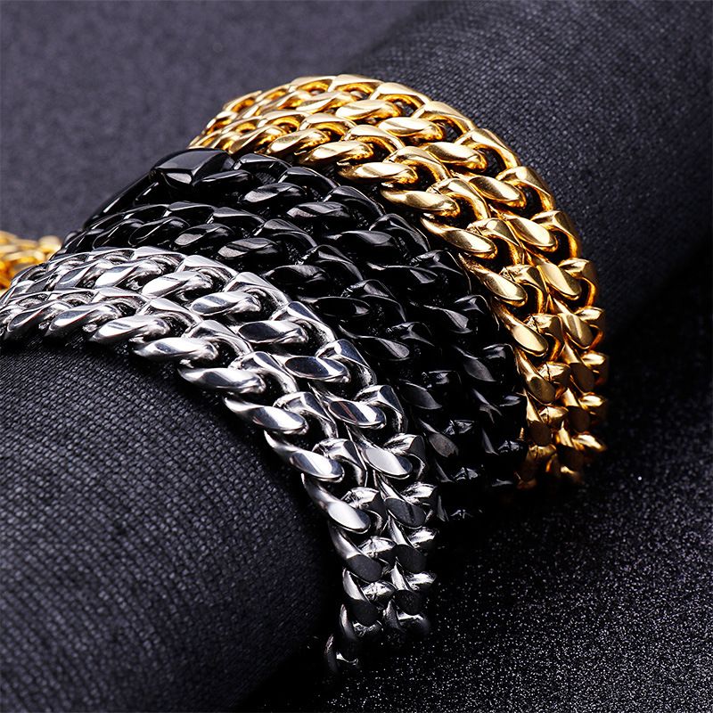 Hip Hop Retro Color Sólido Acero Titanio Enchapado Cadena Chapados en oro de 18k Hombres Collar