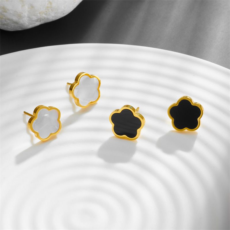 1 Pair Simple Style Flower Plating Inlay 304 Stainless Steel Titanium Steel Shell K Gold Plated Ear Studs
