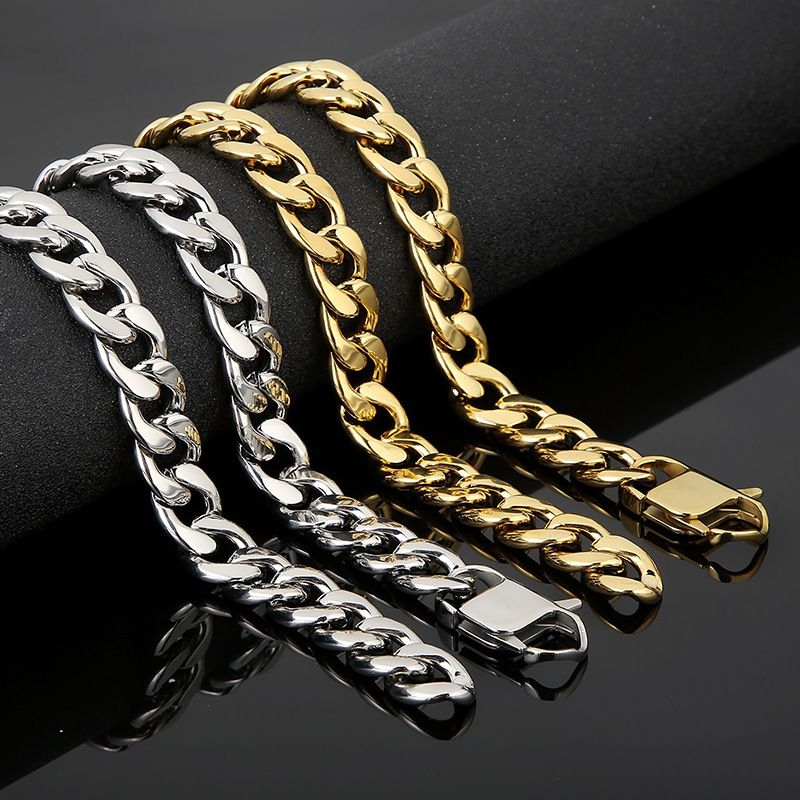 Simple Style Classic Style Solid Color Titanium Steel Chain 18K Gold Plated Men's Necklace