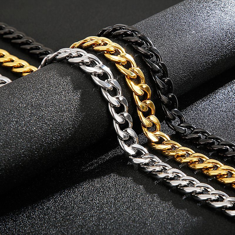 Basic Punk Geometric Stainless Steel 18K Gold Plated Men's Bracelets Necklace