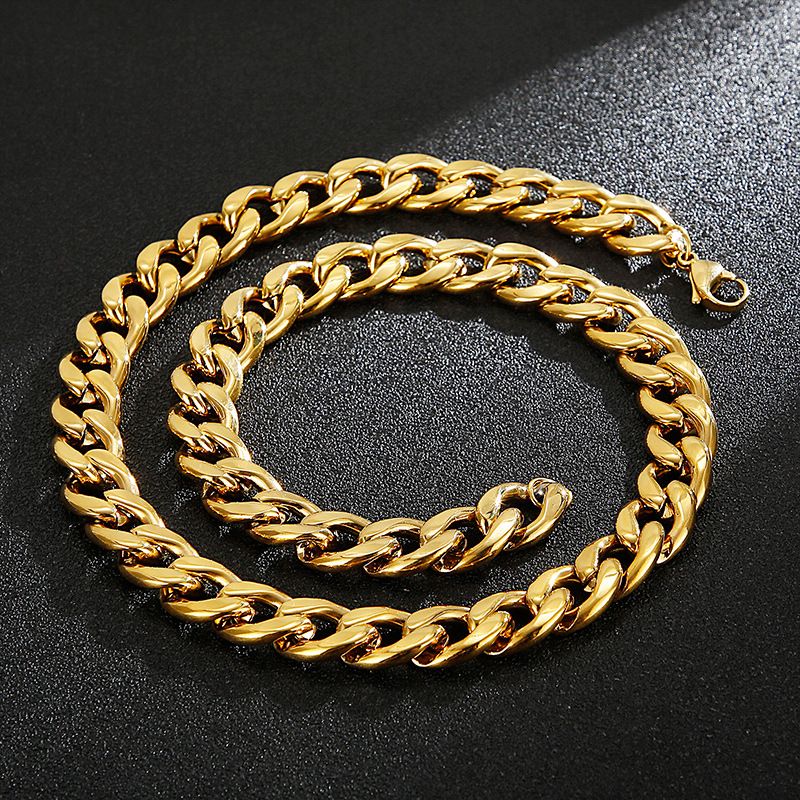 Hip-Hop Retro Solid Color Titanium Steel Chain 18K Gold Plated Men's Bracelets Necklace