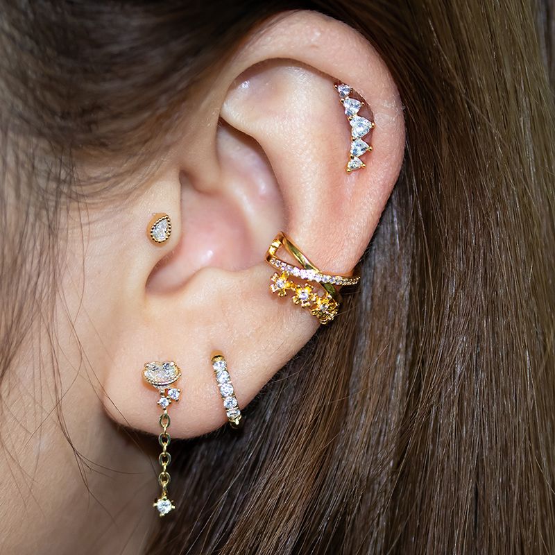 1 Piece Ear Cartilage Rings & Studs Sweet Water Droplets Heart Shape Copper Plating Inlay Zircon