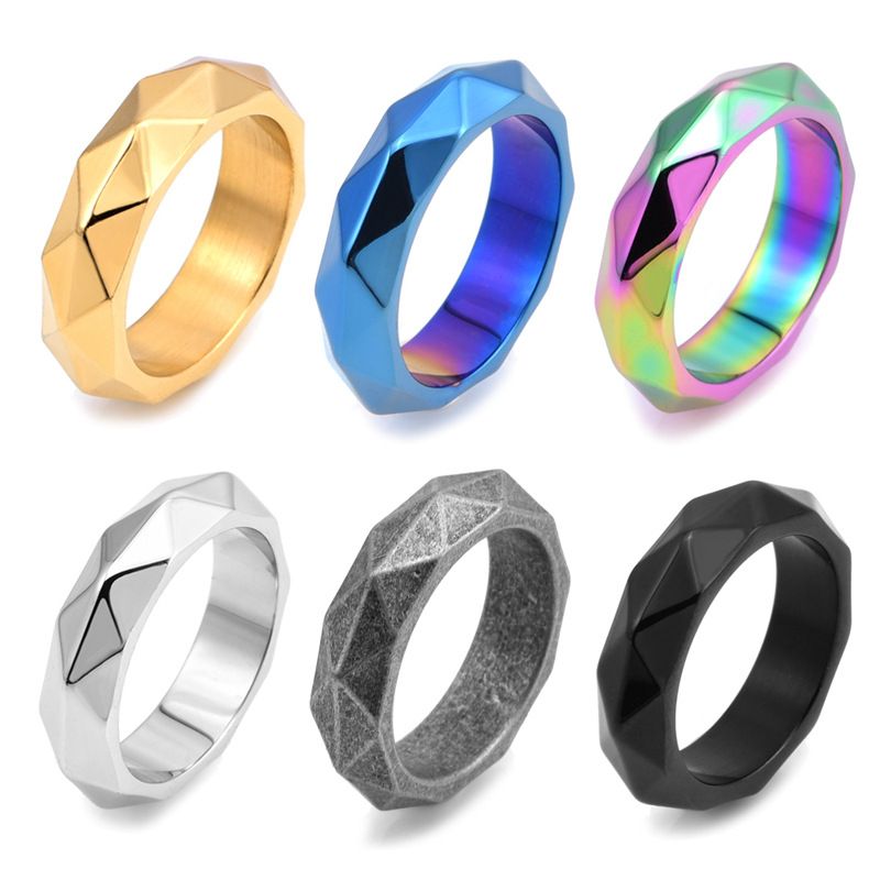 Retro Solid Color Titanium Steel Metal Carving 18K Gold Plated Unisex Rings