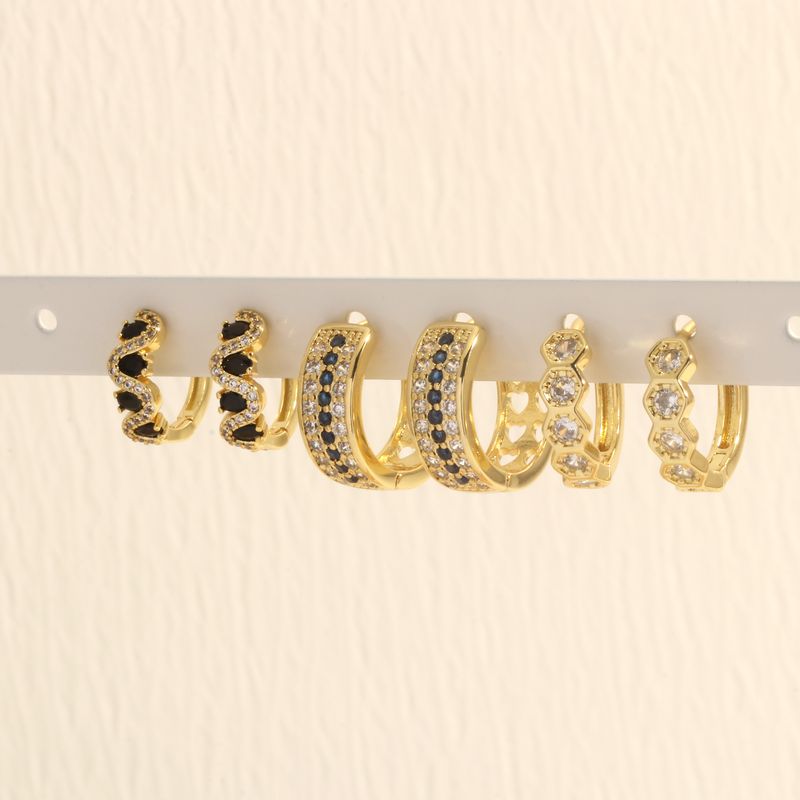 1 Pair Simple Style Circle Plating Inlay Copper Zircon 18k Gold Plated Hoop Earrings