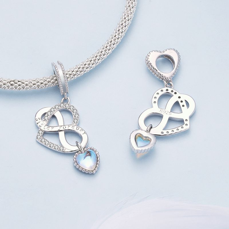 Casual Heart Shape Sterling Silver Inlay Moonstone Zircon Jewelry Accessories