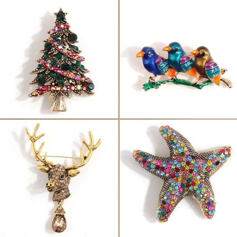 Simple Style Christmas Tree Alloy Inlay Rhinestones Pearl Women's Brooches 1 Piece