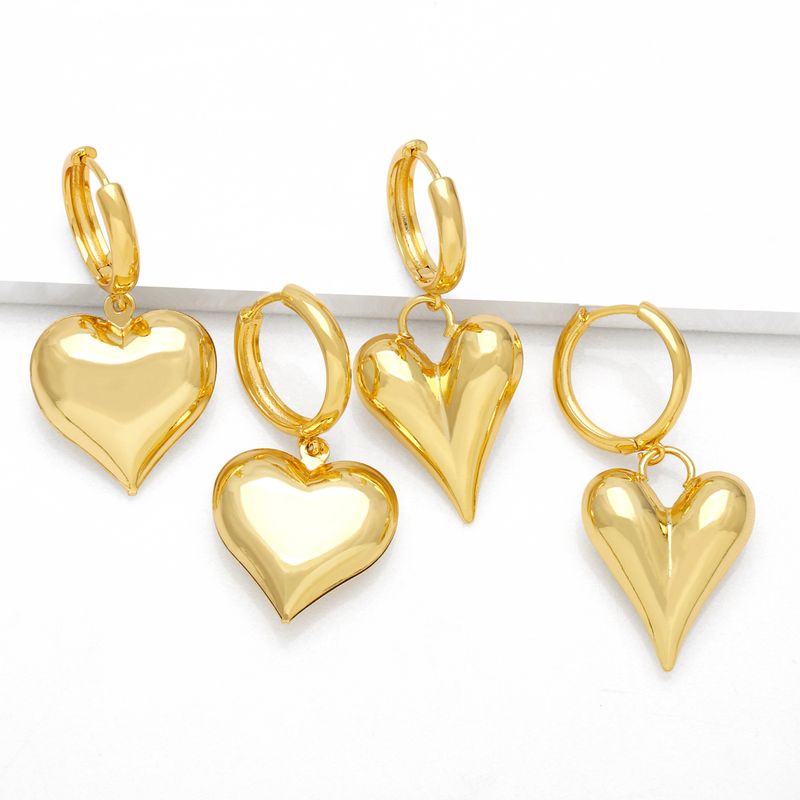 1 Pair Modern Style Simple Style Korean Style Heart Shape Plating Copper 18k Gold Plated Drop Earrings