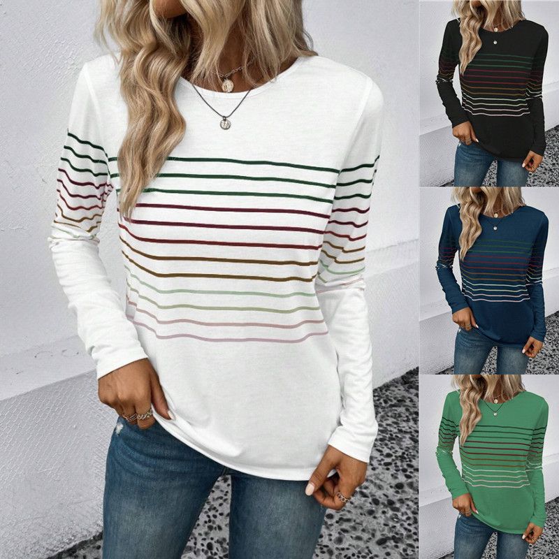 Women's T-shirt Long Sleeve T-shirts Printing Casual Stripe
