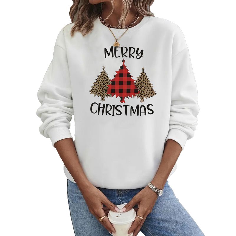 Women's Hoodies Long Sleeve Thermal Transfer Printing Casual Christmas Tree Letter Leopard