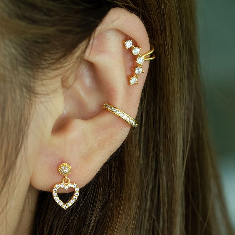 1 Piece Ear Cartilage Rings & Studs Sweet Shiny Heart Shape Copper Plating Inlay Zircon