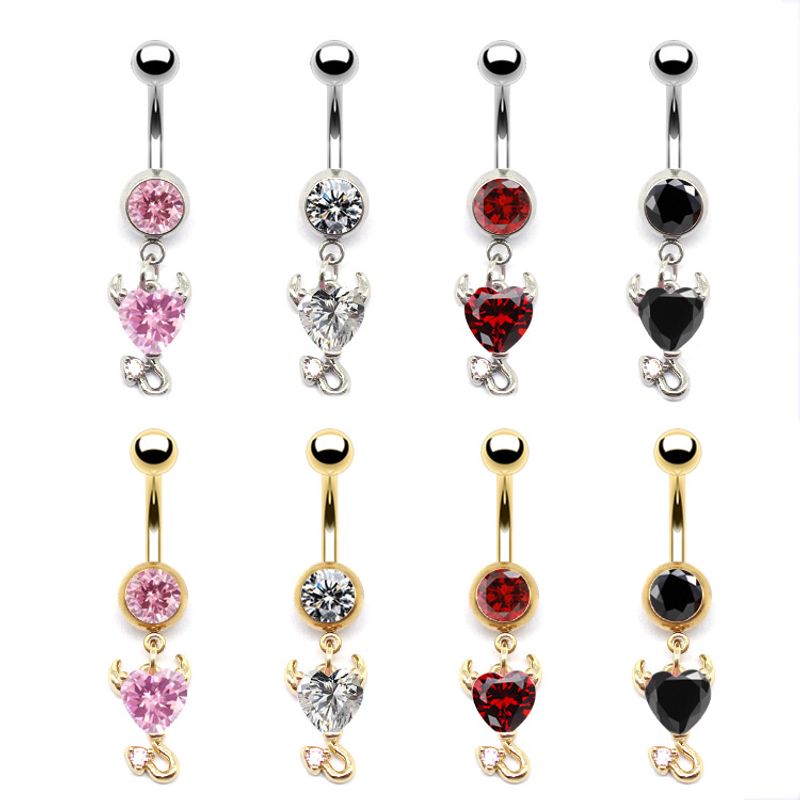 Elegant Simple Style Heart Shape Stainless Steel Copper Plating Inlay Rhinestones Zircon White Gold Plated Gold Plated Belly Ring