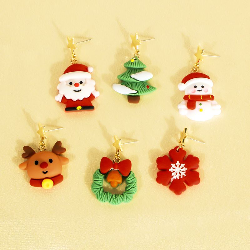 1 Pair Princess Sweet Santa Claus Little Bear Snowman Irregular Plastic Drop Earrings