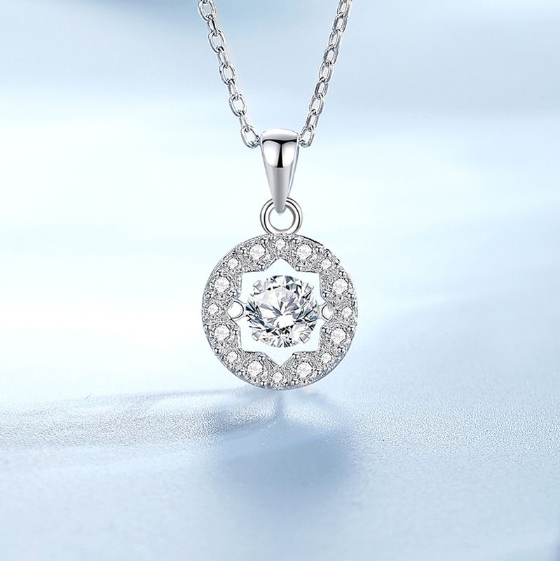 Simple Style Solid Color Sterling Silver Inlay Moissanite Zircon Pendant Necklace