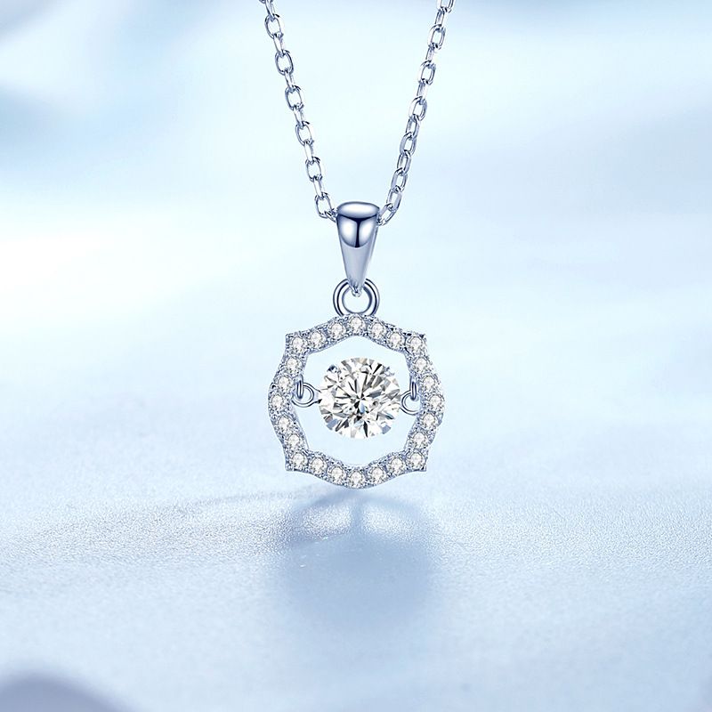 Simple Style Classic Style Solid Color Sterling Silver Inlay Moissanite Zircon Pendant Necklace