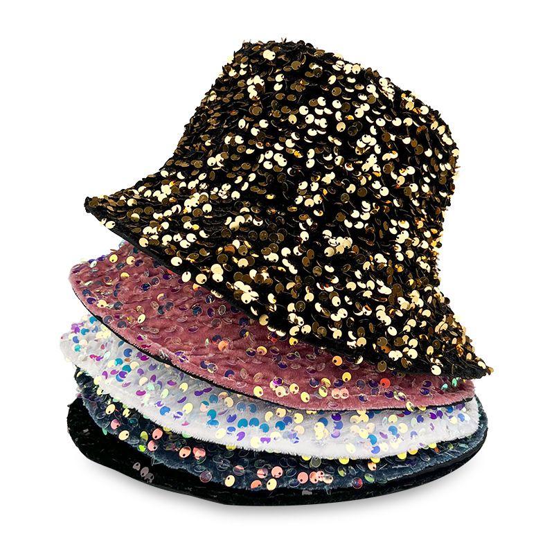 Unisex Hip Hop Retro Strassenmode Bunt Pailletten Breite Traufen Bucket Hat