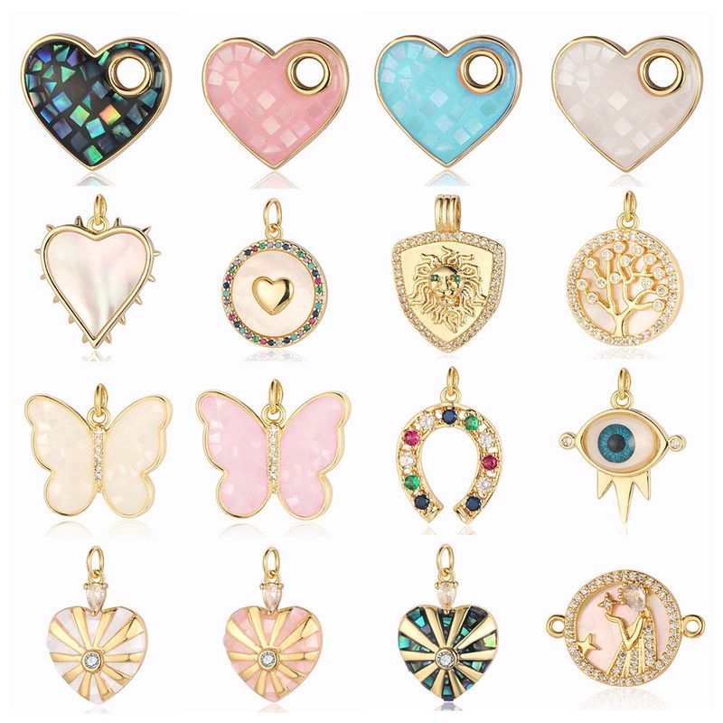 Simple Style Sun Heart Shape Butterfly Copper Plating Inlay Zircon Gold Plated Silver Plated Jewelry Accessories