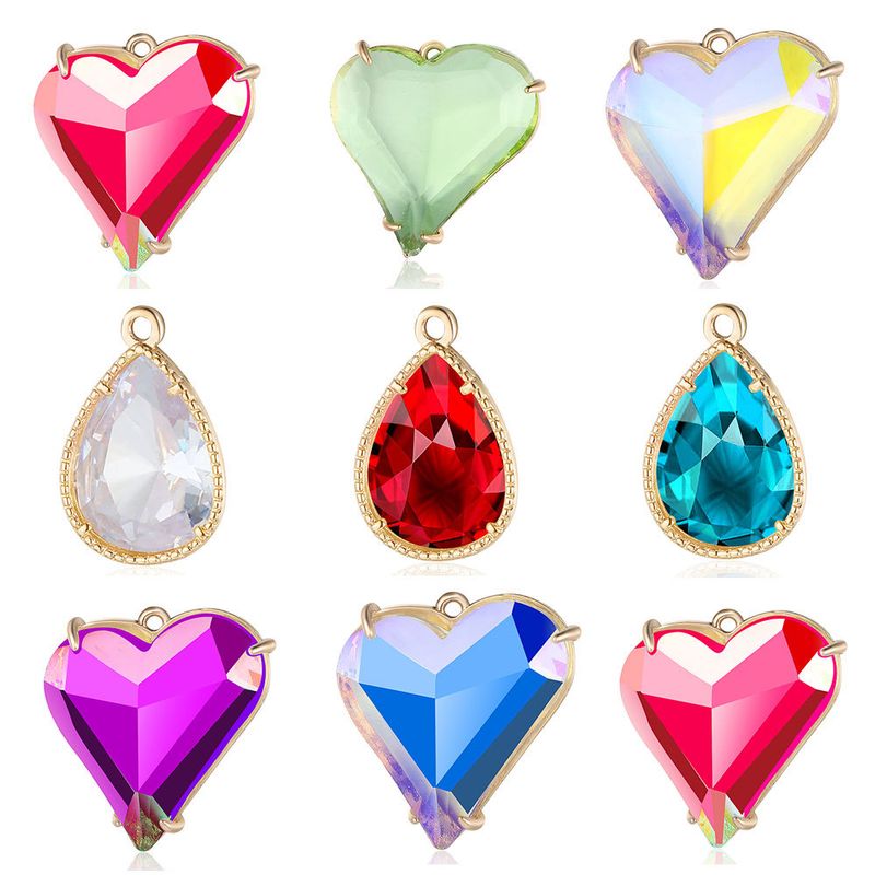 Streetwear Water Droplets Heart Shape Copper Plating Inlay Glass Stone 18k Gold Plated Charms Jewelry Accessories