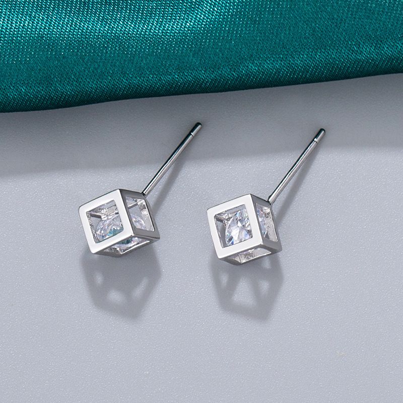 1 Paire Style Simple Géométrique Incruster Le Cuivre Zircon Boucles D'oreilles