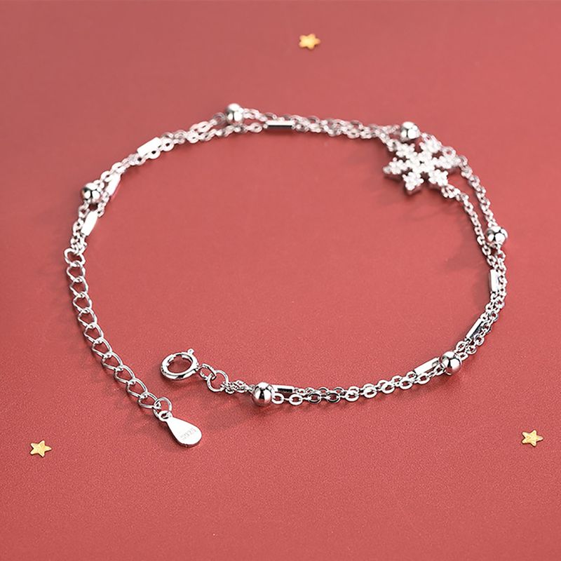 Casual Simple Style Classic Style Solid Color Snowflake Sterling Silver Plating Inlay Zircon Silver Plated Bracelets