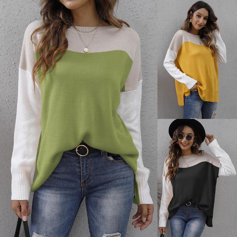 Women's Knitwear Long Sleeve Sweaters & Cardigans Contrast Binding Streetwear Color Block