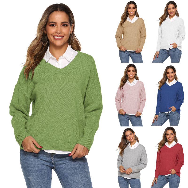 Women's Sweater Long Sleeve Sweaters & Cardigans Rib-knit Casual Solid Color
