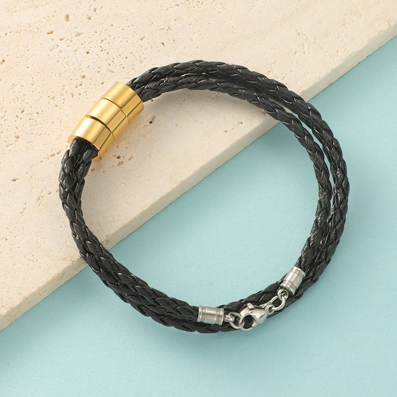 Stainless Steel Leather Rope Vintage Style Plating Color Block None Bracelets