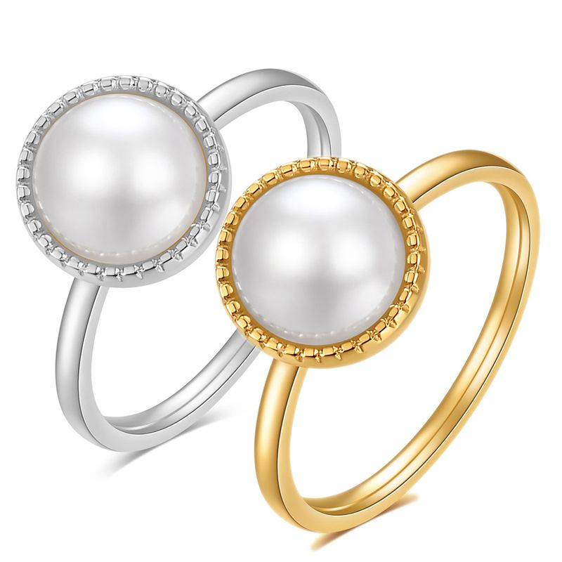 Simple Style Round Titanium Steel Pearl Pearl Rings