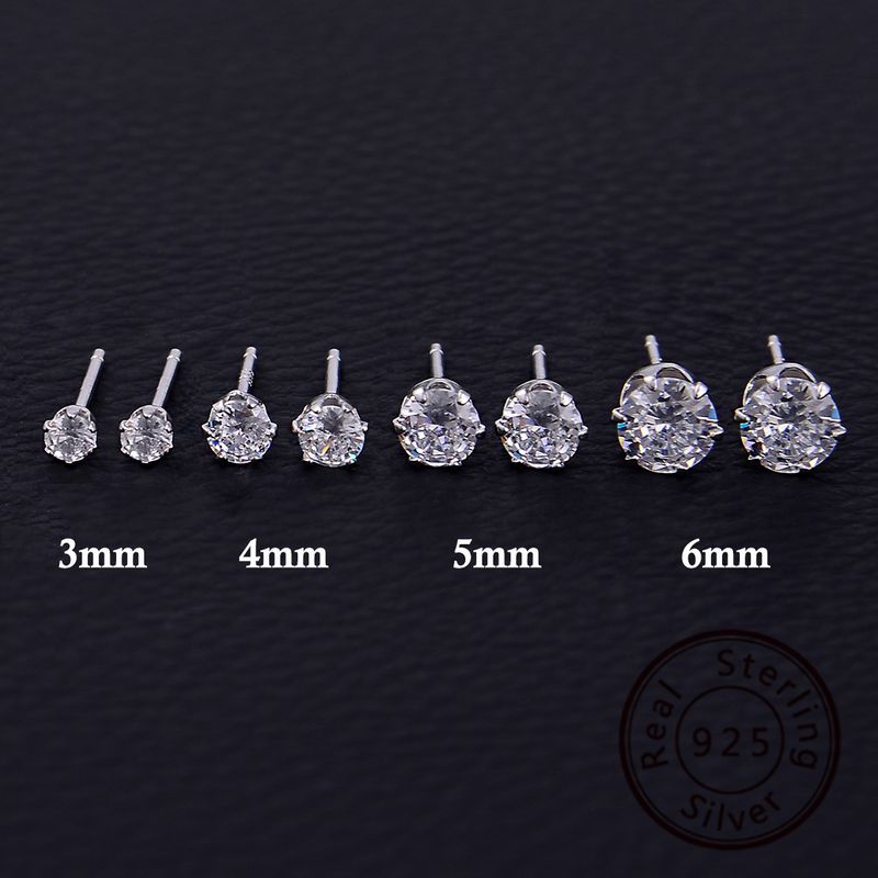 1 Pair Simple Style Classic Style Solid Color Plating Inlay Sterling Silver Zircon White Gold Plated Rhodium Plated Ear Studs