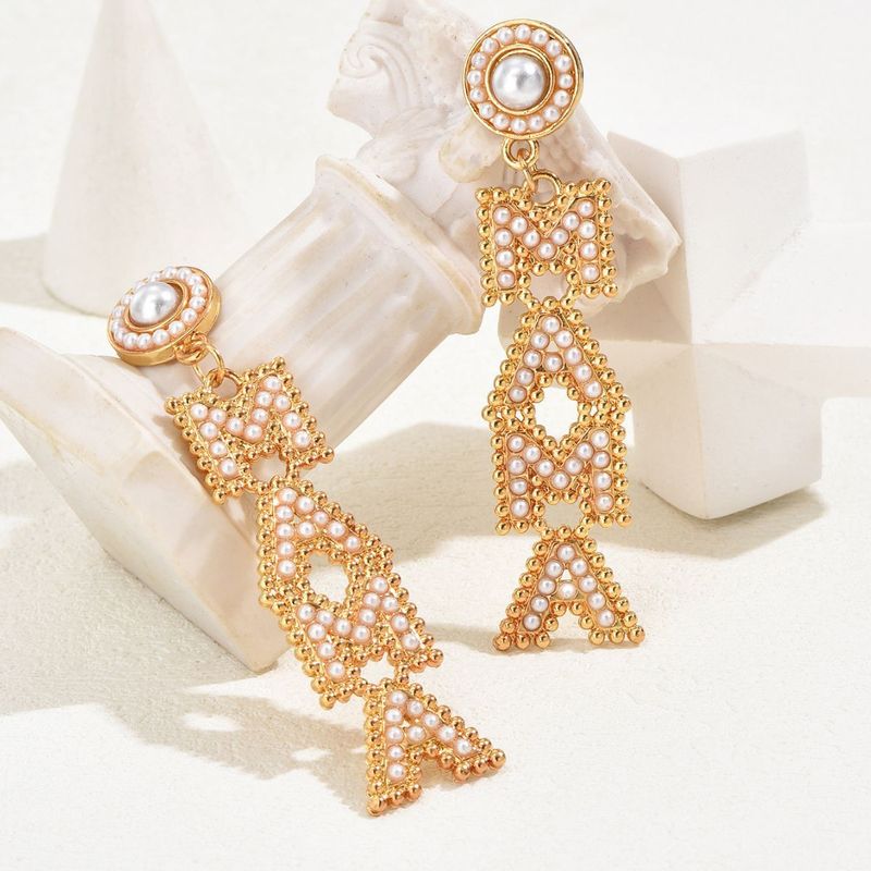 1 Pair Simple Style Letter Plating Inlay Alloy Pearl Gold Plated Drop Earrings