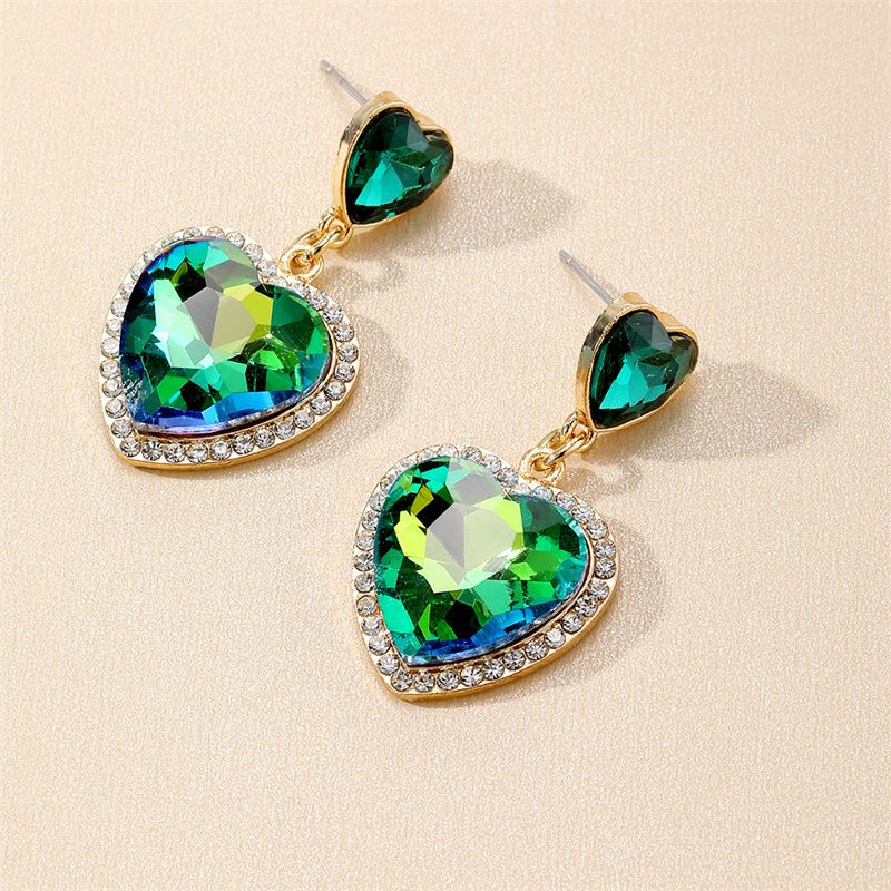 1 Pair Retro Simple Style Heart Shape Inlay Copper Glass Drop Earrings