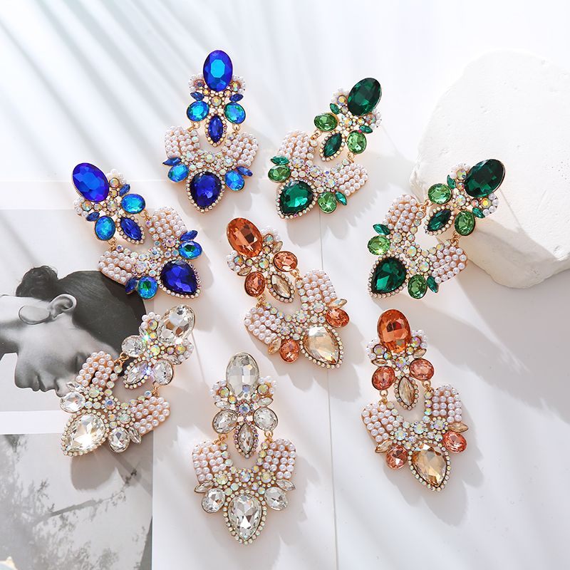 1 Pair Elegant Luxurious Water Droplets Plating Inlay Alloy Rhinestones Pearl Gold Plated Drop Earrings