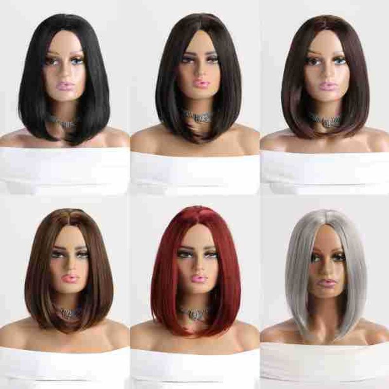 Women's Sweet Light Brown Wine Red Street High Temperature Wire Centre Parting Straight Hair Wig Net