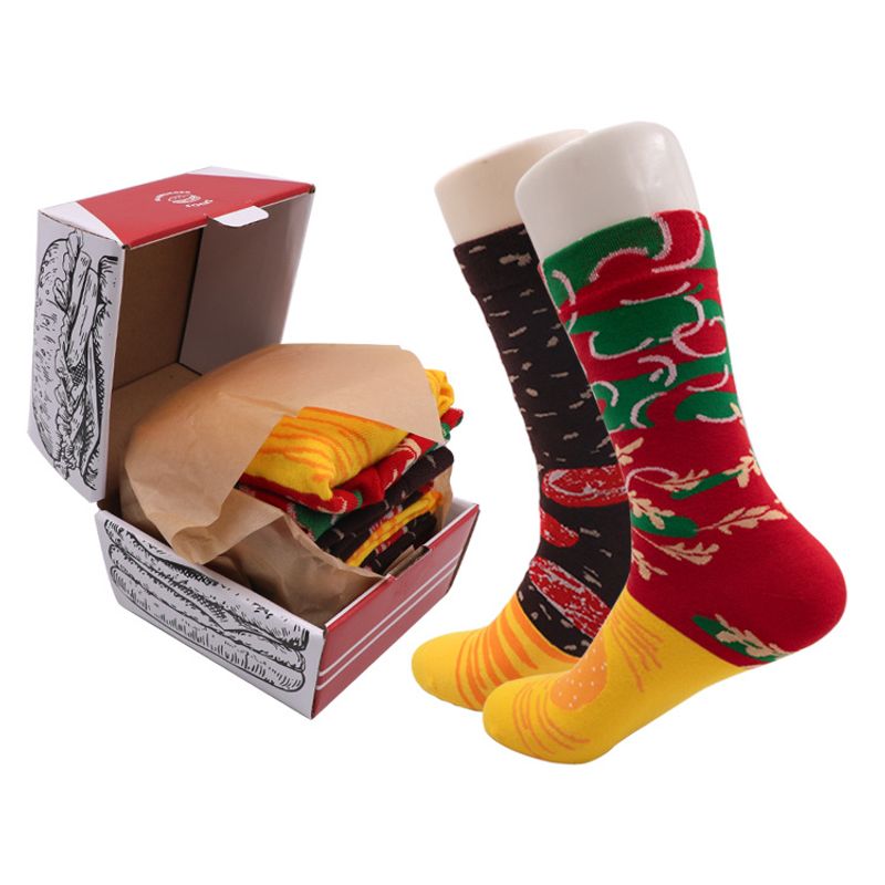 Unisex Casual Simple Style Hamburger Nylon Cotton Spandex Crew Socks 1 Set