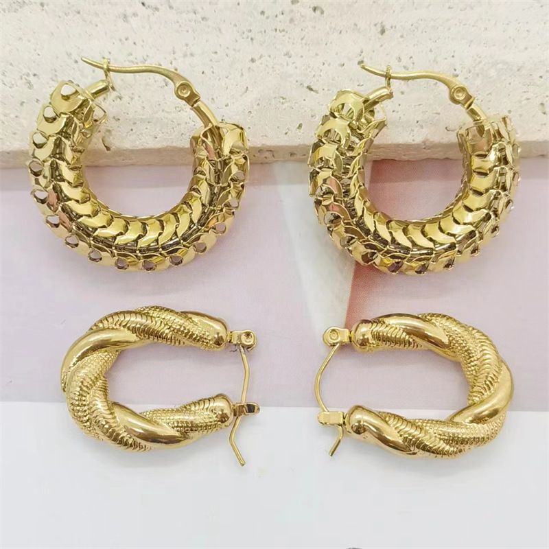 1 Paire Style Vintage Géométrique Couleur Unie Placage Acier Inoxydable Boucles D'oreilles Cerceau