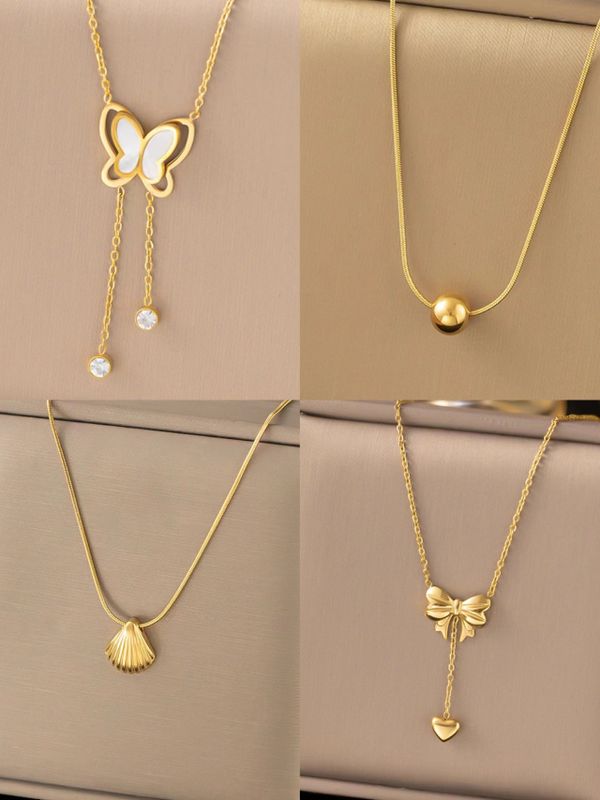 Wholesale Vintage Style Butterfly Titanium Steel Plating 18k Gold Plated Pendant Necklace