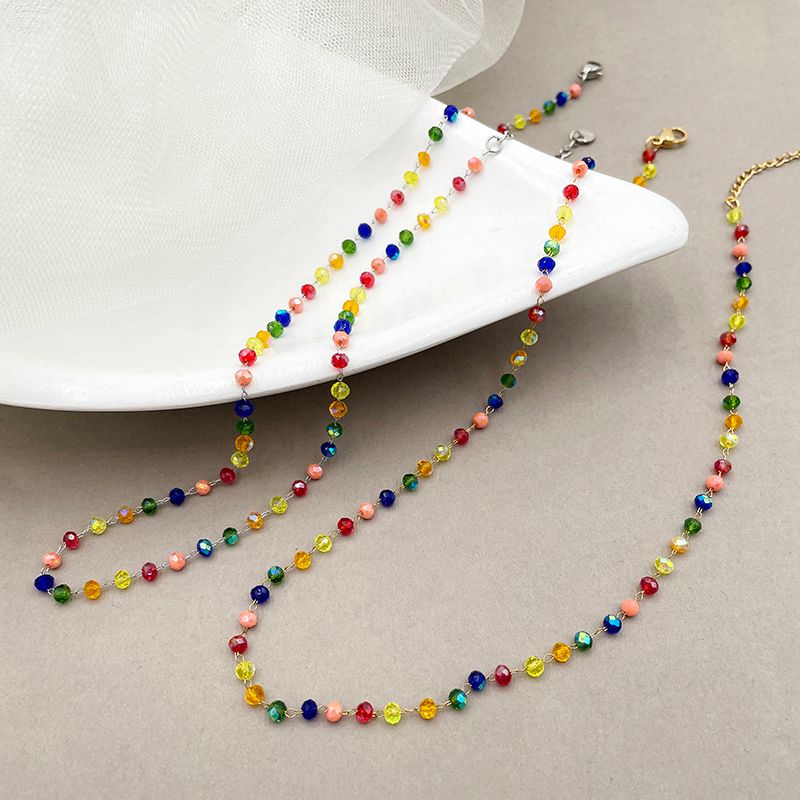 Edelstahl 304 Künstlicher Kristall Vergoldet Süss Einfacher Stil Überzug Regenbogen Halskette