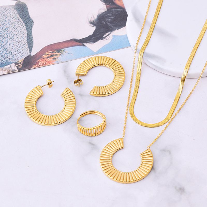 304 Stainless Steel 18K Gold Plated Vintage Style Plating Circle Solid Color Glass Stone Jewelry Set