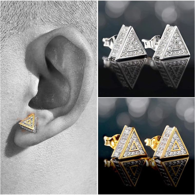 1 Pair Hip-hop Triangle Plating Inlay Copper Zircon Ear Studs