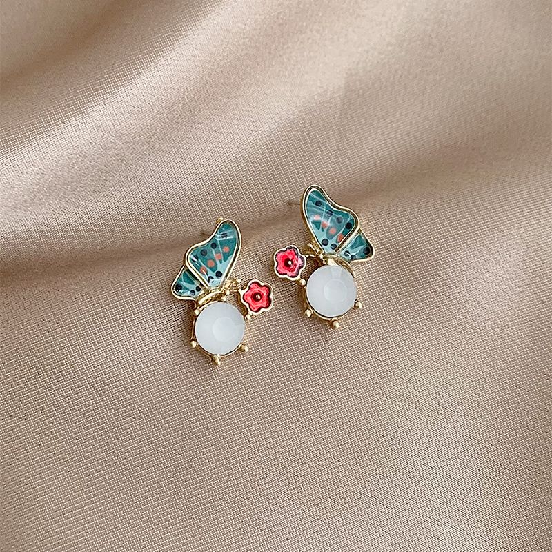 1 Pair Elegant Lady Butterfly Inlay Alloy Artificial Rhinestones Gold Plated Ear Studs