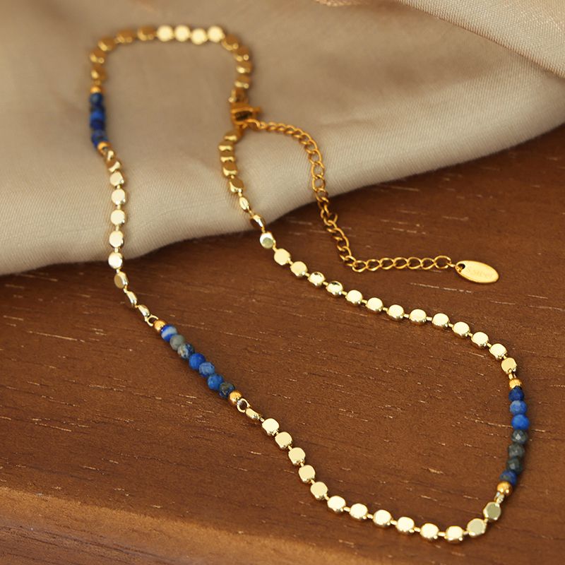 Lässig Ferien Einfacher Stil Geometrisch Ein Naturstein Titan Stahl Perlen Überzug 18 Karat Vergoldet Halskette